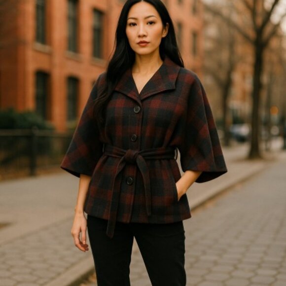 Boyne Valley Weavers Jackets & Blazers - BOYNE VALLEY WEAVERS Plaid Wool Jacket/Cape – Made in Ireland, Pure Elegance!